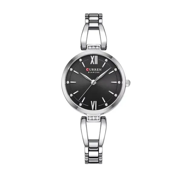 CURREN 9092 Stainless Steel Luxury Quartz Wristwatch for Women – Dial Color: Black, Strap Color: Silver – View 1