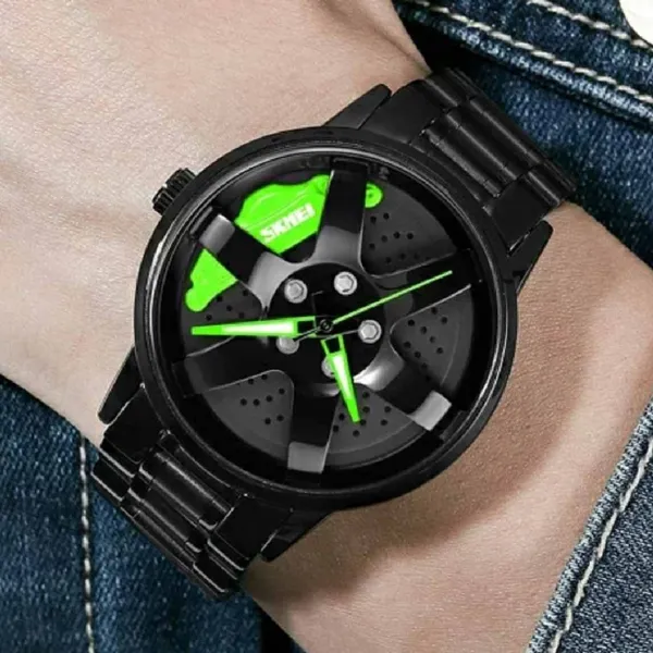 SKMEI 1787 Wheels Rolling Creative Men's Watch – Dial Color: Green, Strap Color: Black – View 4