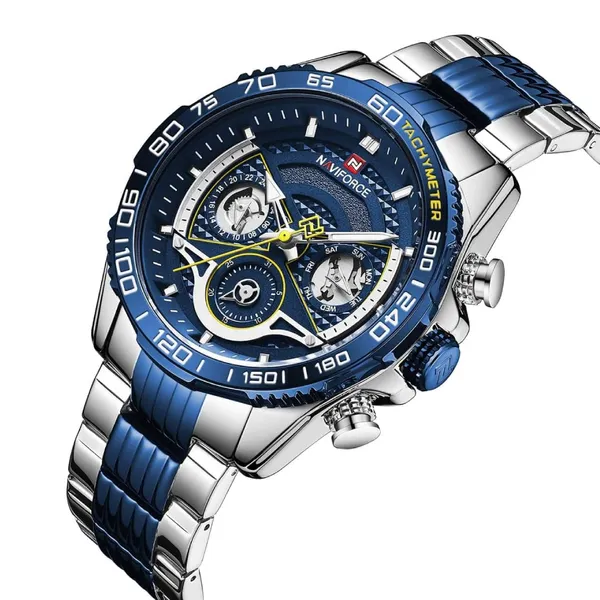 NAVIFORCE NF9185 Stainless Steel Chronograph Men's Watch – Dial Color: Blue, Strap Color: Silver – View 2