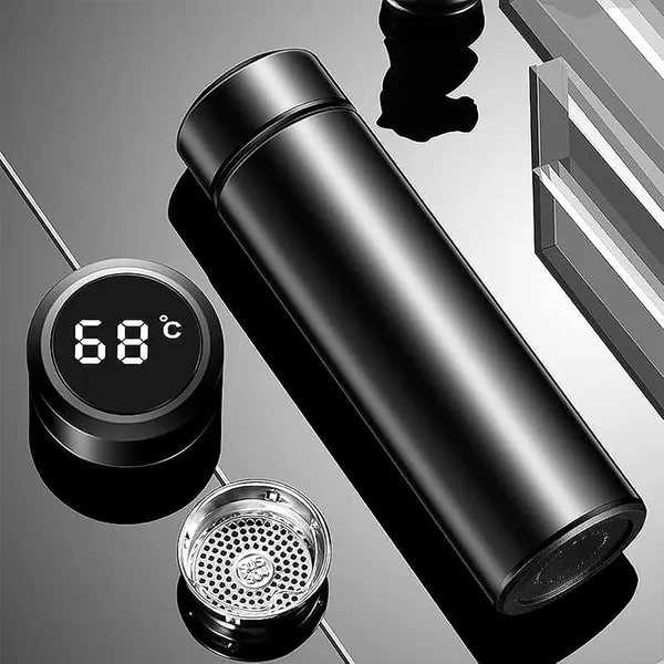 500ml Stainless Steel Water Bottle LED Temperature Display Flask – Capacity: 500 ml, Color: Black – View 2