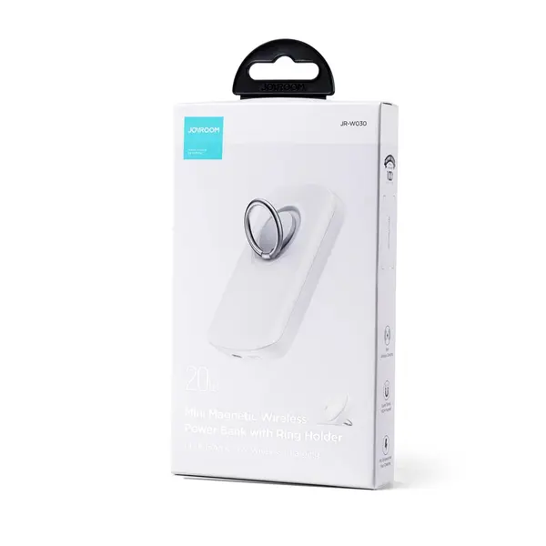 JOYROOM JR-W030 Ring and Stand up to 20W Built-in Super Strong Magnetic Wireless Power Bank – Color: White – View 4