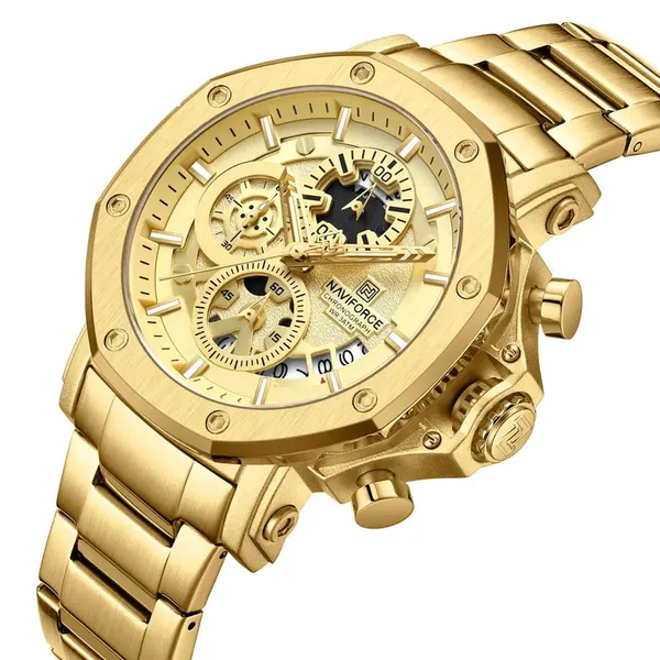 Naviforce 8065 CH Stainless Steel Casual & Sport Men's Watch – Dial Color: Gold, Strap Color: Gold  – View 2