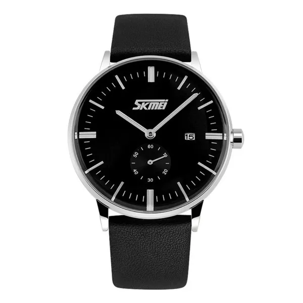 SKMEI 9083 Analog PU Leather Strap Quartz Men's Watch – Dial Color: Black, Strap Color: Black – View 1