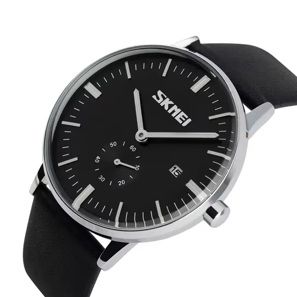 SKMEI 9083 Analog PU Leather Strap Quartz Men's Watch – Dial Color: Black, Strap Color: Black – View 2
