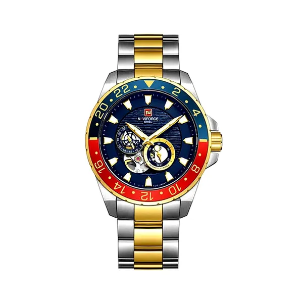 Naviforce NFS1003 Mechanical Movement Watch – Dial Color: Blue, Strap Color: Gold – View 1
