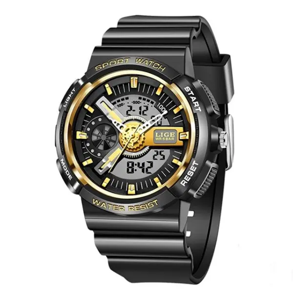 LIGE 8939 Digital Analog High Quality PU Leather Women’s Sports Watch – Dial Color: Black, Strap Color: Black – View 1