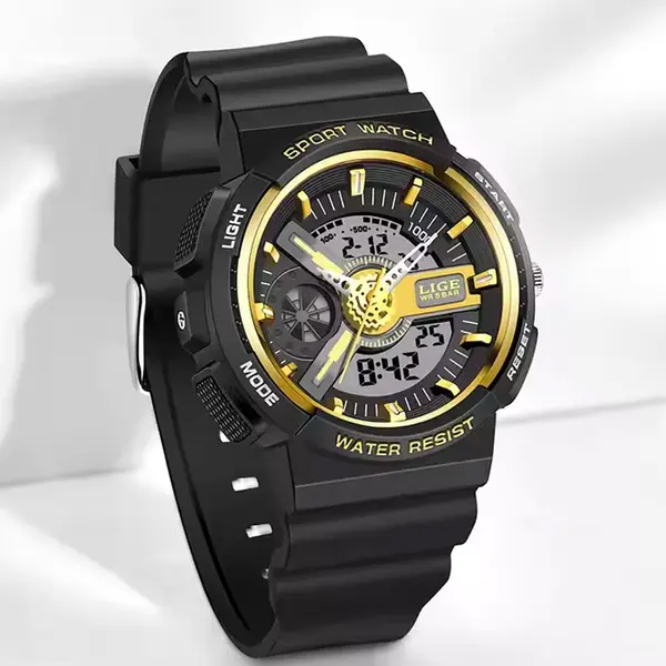 LIGE 8939 Digital Analog High Quality PU Leather Women’s Sports Watch – Dial Color: Black, Strap Color: Black – View 2