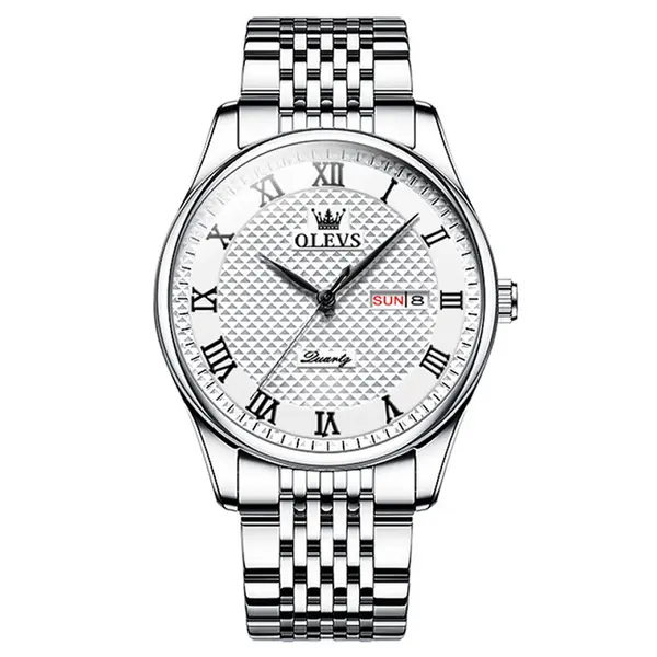 OLEVS 5562 Business Stainless Steel Waterproof Analog Quartz Men's Watch – Dial Color: White, Strap Color: Silver – View 1