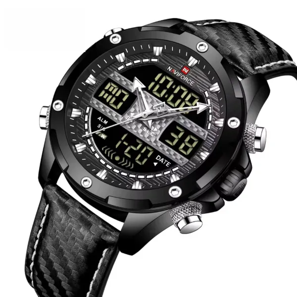 NAVIFORCE 9194 Multifunction Analog Men's Watch – Dial Color: Black, Strap Color: Black – View 2