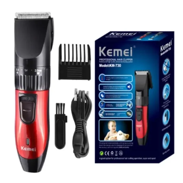 Kemei KM-730 Rechargeable Electric Hair Clipper Trimmer For Men – Color: Red – View 1