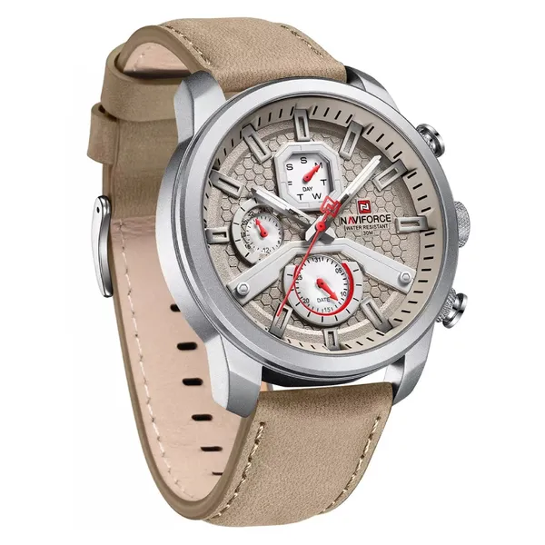 NaviForce NF9211L Chronograph Leather Strap Luminous Men's Watch – Dial Color: Brown, Strap Color:  Brown  – View 3