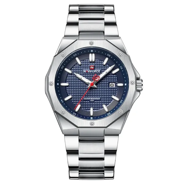 NAVIFORCE NF9200S Stainless Steel Analog Men's Watch – Dial Color: Blue, Strap Color: Silver – View 1