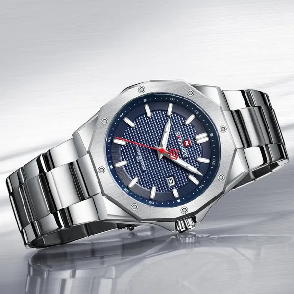 NAVIFORCE NF9200S Stainless Steel Analog Men's Watch – Dial Color: Blue, Strap Color: Silver – View 3