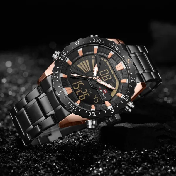 NAVIFORCE NF9136 Stainless Steel Dual Time Men's Watch – Dial Color: Rose, Strap Color: Black – View 4