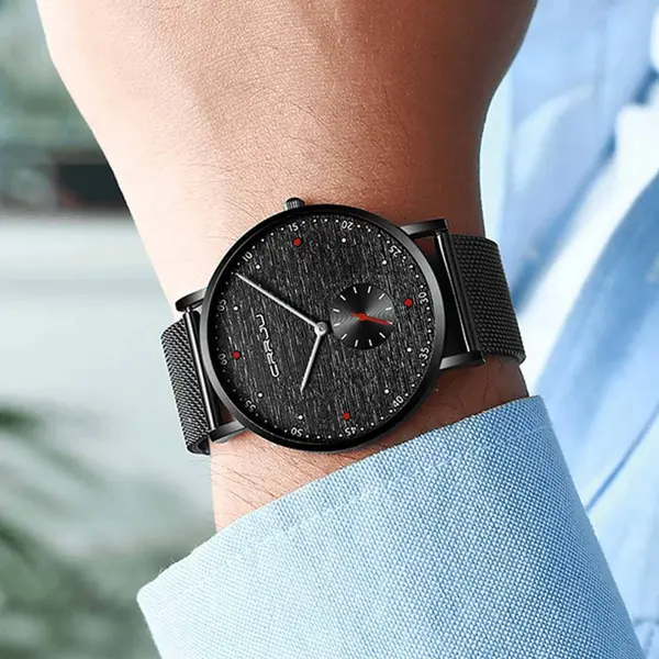 CRRJU 2163 Minimalist Stainless Steel Multifunctional Analog Quartz Men's Watch – Dial Color: Black, Strap Color: Black – View 2
