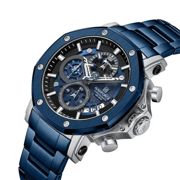 Naviforce 8065 CH Stainless Steel Casual & Sport Men's Watch – Dial Color: Blue, Strap Color: Blue – View 2