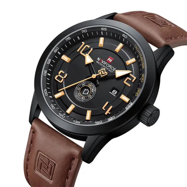 NAVIFORCE NF9229 Youth Retro Fashion Luminous Quartz Men's Watch – Dial Color: Yellow, Strap Color:  Brown  – View 2