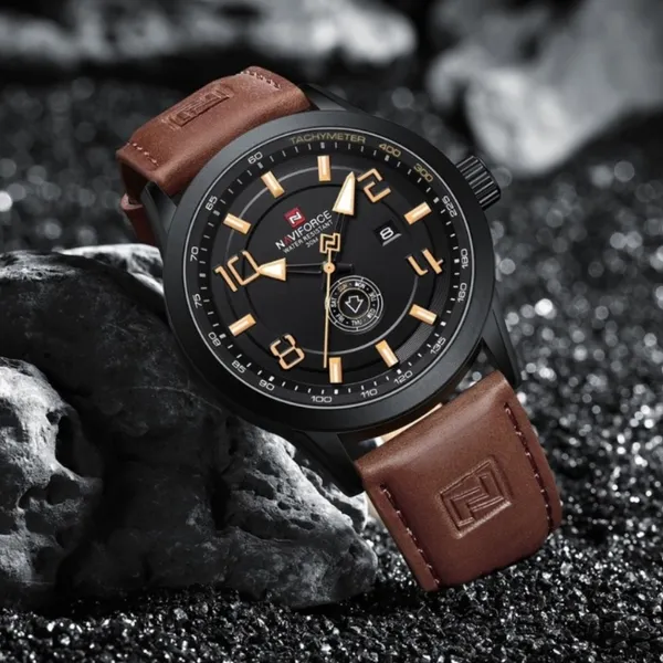 NAVIFORCE NF9229 Youth Retro Fashion Luminous Quartz Men's Watch – Dial Color: Yellow, Strap Color:  Brown  – View 3