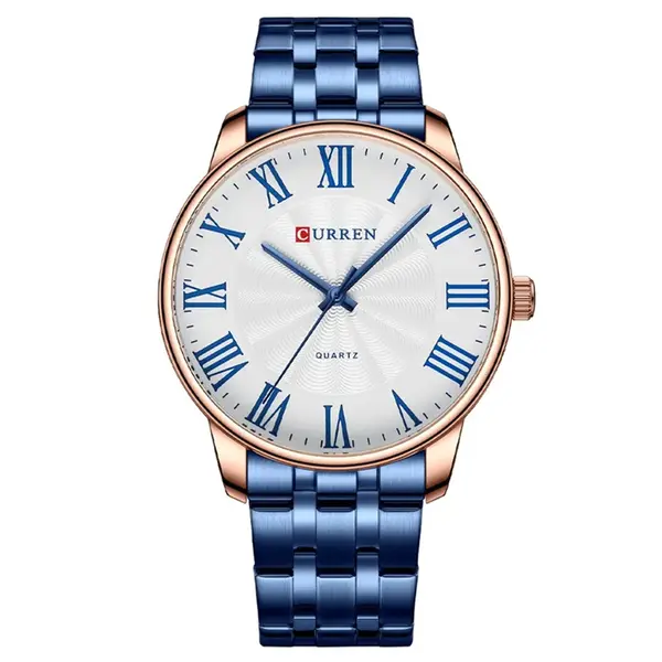 Curren 8422 Luxury Stainless Steel Quartz Analog Casual Style Fashion Men's Watch – Dial Color: White, Strap Color: Blue – View 1