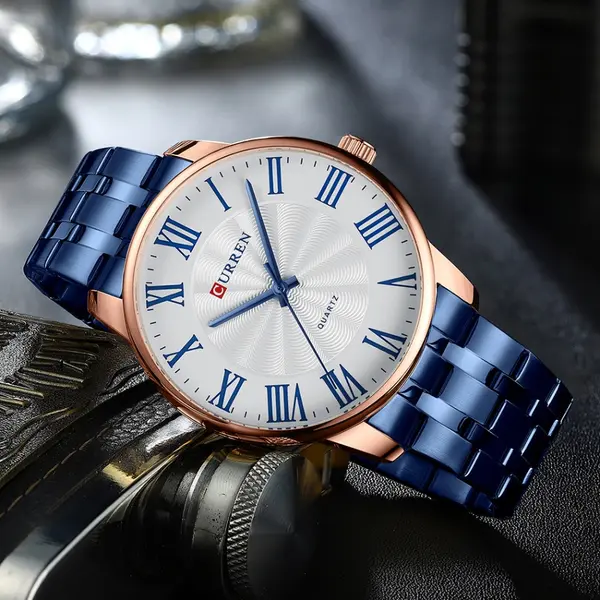 Curren 8422 Luxury Stainless Steel Quartz Analog Casual Style Fashion Men's Watch – Dial Color: White, Strap Color: Blue – View 4