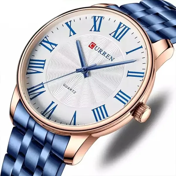 Curren 8422 Luxury Stainless Steel Quartz Analog Casual Style Fashion Men's Watch – Dial Color: White, Strap Color: Blue – View 3