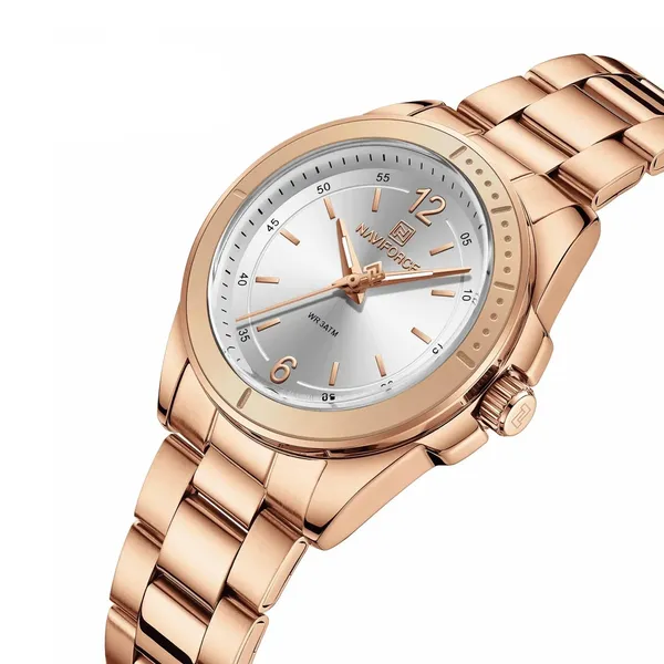 NAVIFORCE NF5062 Polygon Waterproof & Stainless Steel Strap Men's Watch – Dial Color: Silver, Strap Color: Brown – View 2