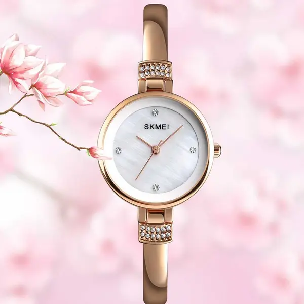 Skmei 1409 Fashion Casual Women Quartz Simple Dress Waterproof Alloy Strap Wristwatch – Dial Color: White, Strap Color: Gold  – View 2
