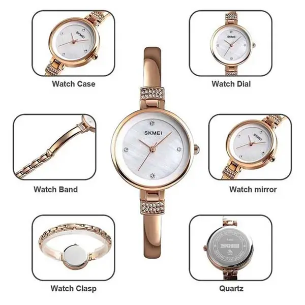 Skmei 1409 Fashion Casual Women Quartz Simple Dress Waterproof Alloy Strap Wristwatch – Dial Color: White, Strap Color: Gold  – View 3