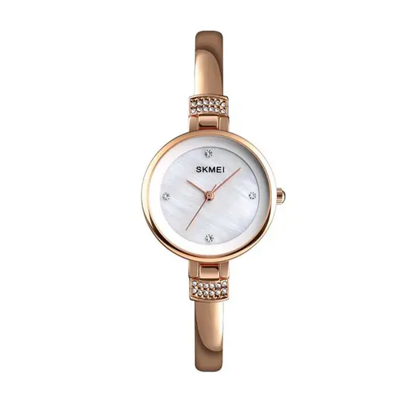 Skmei 1409 Fashion Casual Women Quartz Simple Dress Waterproof Alloy Strap Wristwatch – Dial Color: White, Strap Color: Gold  – View 1