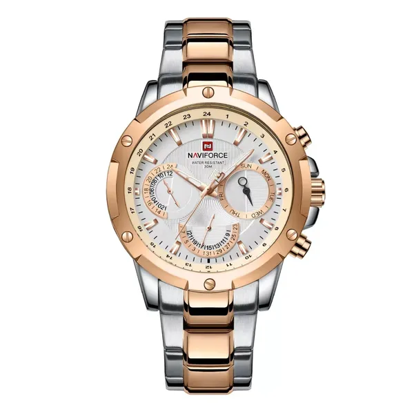 NAVIFORCE NF9196 Silver Stainless Steel Chronograph Men's Watch – Dial Color: White, Strap Color: Silver – View 1
