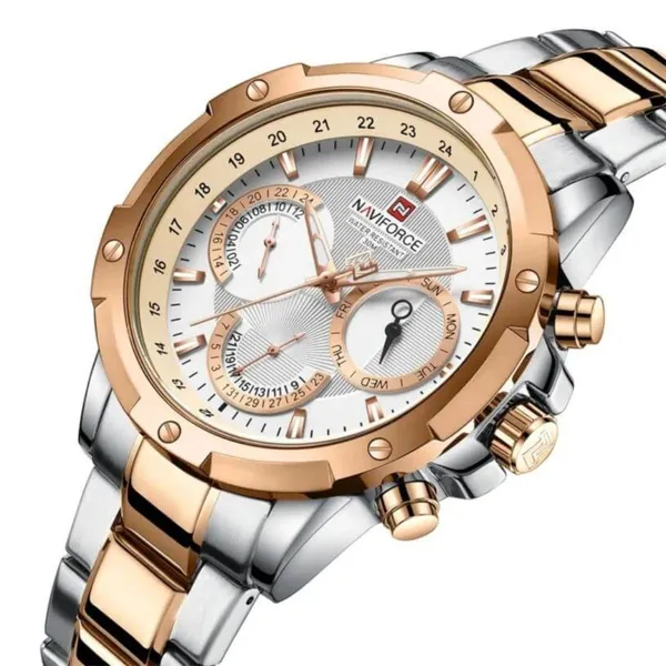 NAVIFORCE NF9196 Silver Stainless Steel Chronograph Men's Watch – Dial Color: White, Strap Color: Silver – View 2