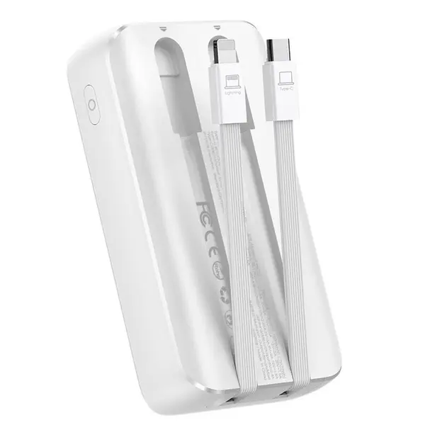 JOYROOM JR-PBC07 Lightning Dual Cables 30W Mini Power Bank – Color: White – View 2