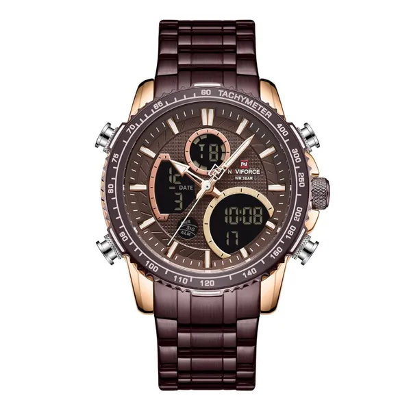 Naviforce NF9182 Luxurious Strainless Steel Chronograph Men's Watch – Dial Color: Rose, Strap Color: Rose – View 1