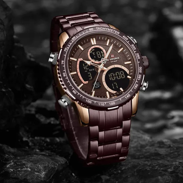 Naviforce NF9182 Luxurious Strainless Steel Chronograph Men's Watch – Dial Color: Rose, Strap Color: Rose – View 3