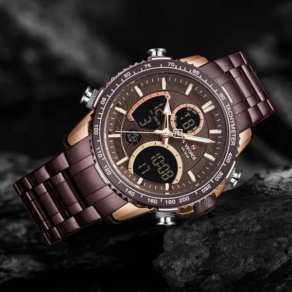Naviforce NF9182 Luxurious Strainless Steel Chronograph Men's Watch – Dial Color: Rose, Strap Color: Rose – View 4
