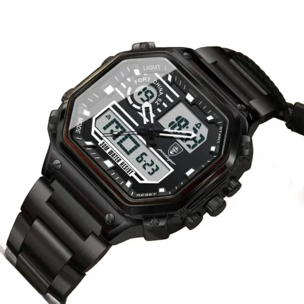Poedagar 993 Sports Waterproof Dual Display Men’s Watch – Dial Color: Black, Strap Color: Black – View 2