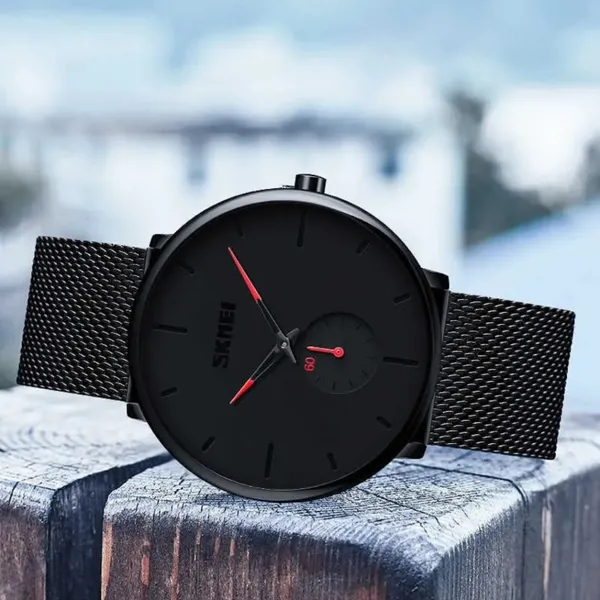 SKMEI 9185 Quartz 30M Waterproof  Men's Watch – Dial Color: Red, Strap Color: Black – View 4