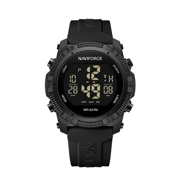 NAVIFORCE NF7104 Luminous Silicone Digital Acrylic Men's Watch  – Dial Color: Black, Strap Color: Black – View 1