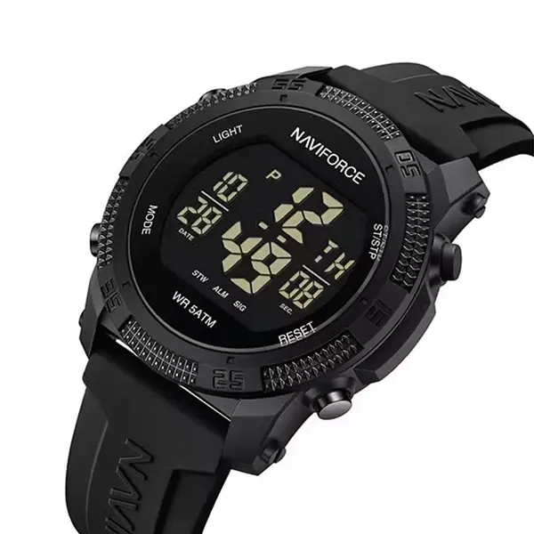 NAVIFORCE NF7104 Luminous Silicone Digital Acrylic Men's Watch  – Dial Color: Black, Strap Color: Black – View 3