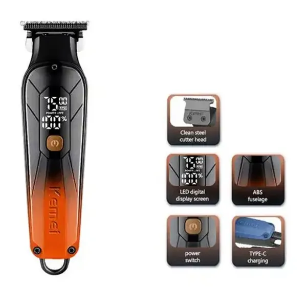 Kemei KM-1741 Rechargeable Beard & Hair Trimmer For Men – Color: Orange – View 3