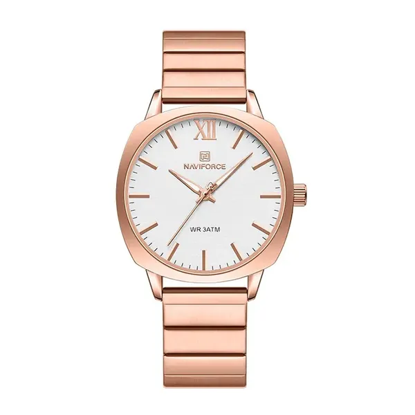 NAVIFORCE NF5044 Simple Square Waterproof Women’s Watch – Dial Color: White, Strap Color: Rose – View 1