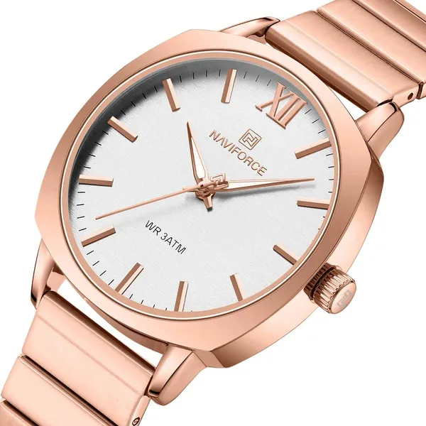 NAVIFORCE NF5044 Simple Square Waterproof Women’s Watch – Dial Color: White, Strap Color: Rose – View 2