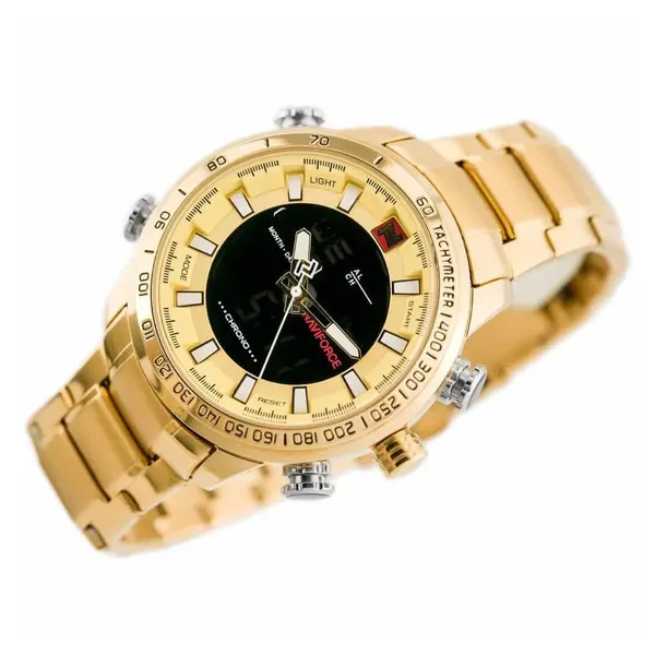 NAVIFORCE NF9093 Luxurious Stainless Steel Dual Time Men's Watch – Dial Color: Gold, Strap Color: Gold  – View 4