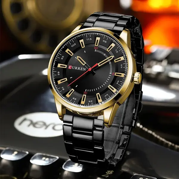Curren 8406 Luxury Stainless Steel Quartz Casual Fashion Men's Watch – Dial Color: Black Gold, Strap Color: Black – View 4