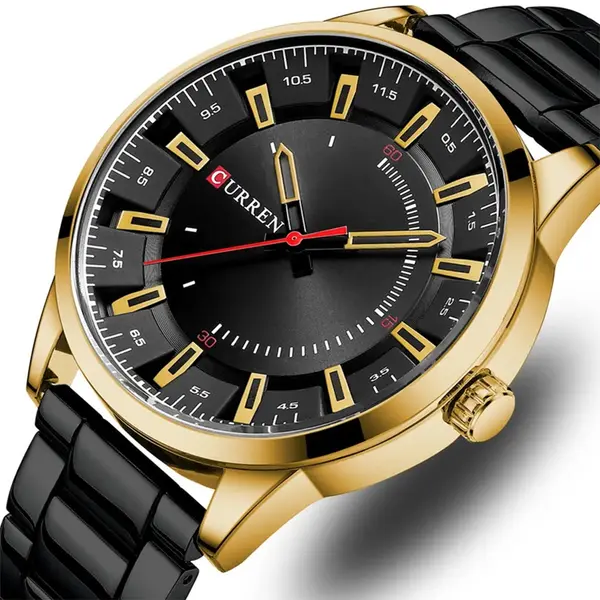 Curren 8406 Luxury Stainless Steel Quartz Casual Fashion Men's Watch – Dial Color: Black Gold, Strap Color: Black – View 3