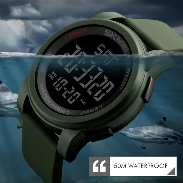 SKMEI 1257 Premium Multifunctional Digital Sporty Men's Watch – Dial Color: Black, Strap Color: Green  – View 3