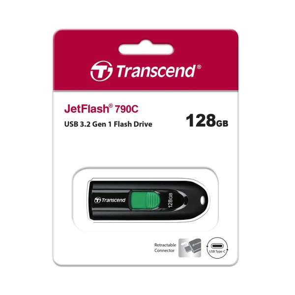 Transcend Jetflash 790C 128GB USB 3.2 Gen 1 Type-C Pen Drive – View 3