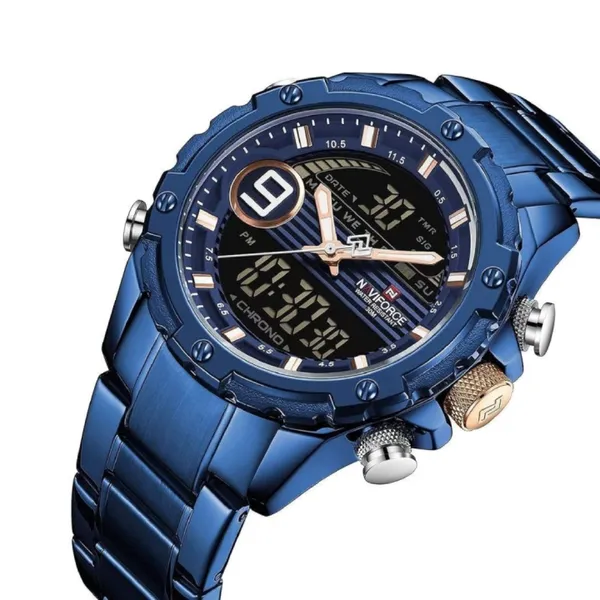Naviforce NF9146 Double Time Waterproof Dual LCD Quartz Men's Watch  – Dial Color: Blue, Strap Color: Blue – View 2