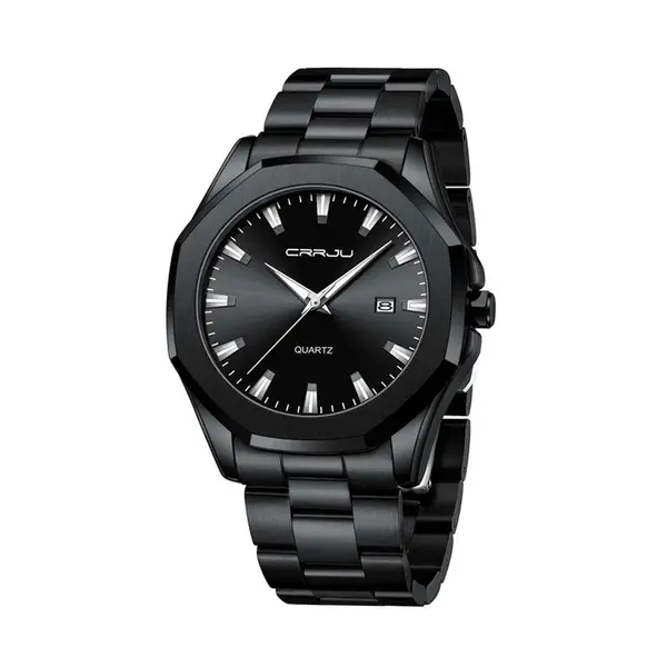 CRRJU 5004 High Quality Stainless Steel Quartz Analog Luxury Fashion Men's Watch – Dial Color: Black, Strap Color: Black – View 1