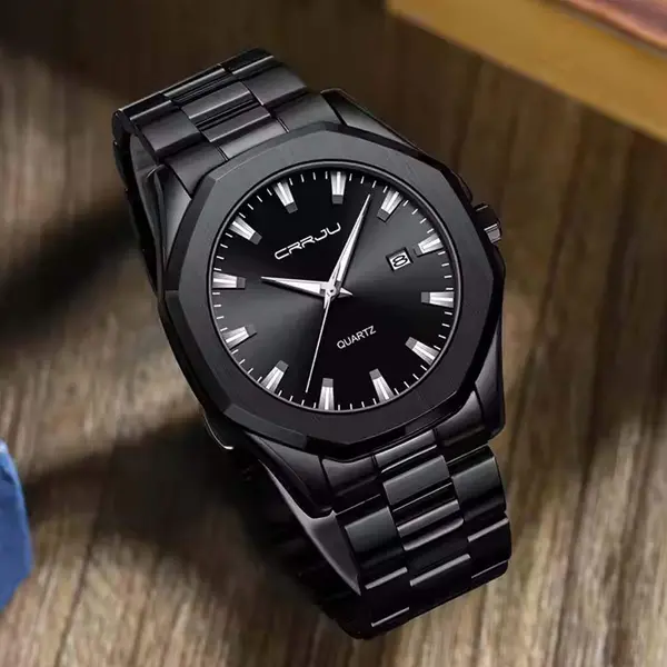 CRRJU 5004 High Quality Stainless Steel Quartz Analog Luxury Fashion Men's Watch – Dial Color: Black, Strap Color: Black – View 2